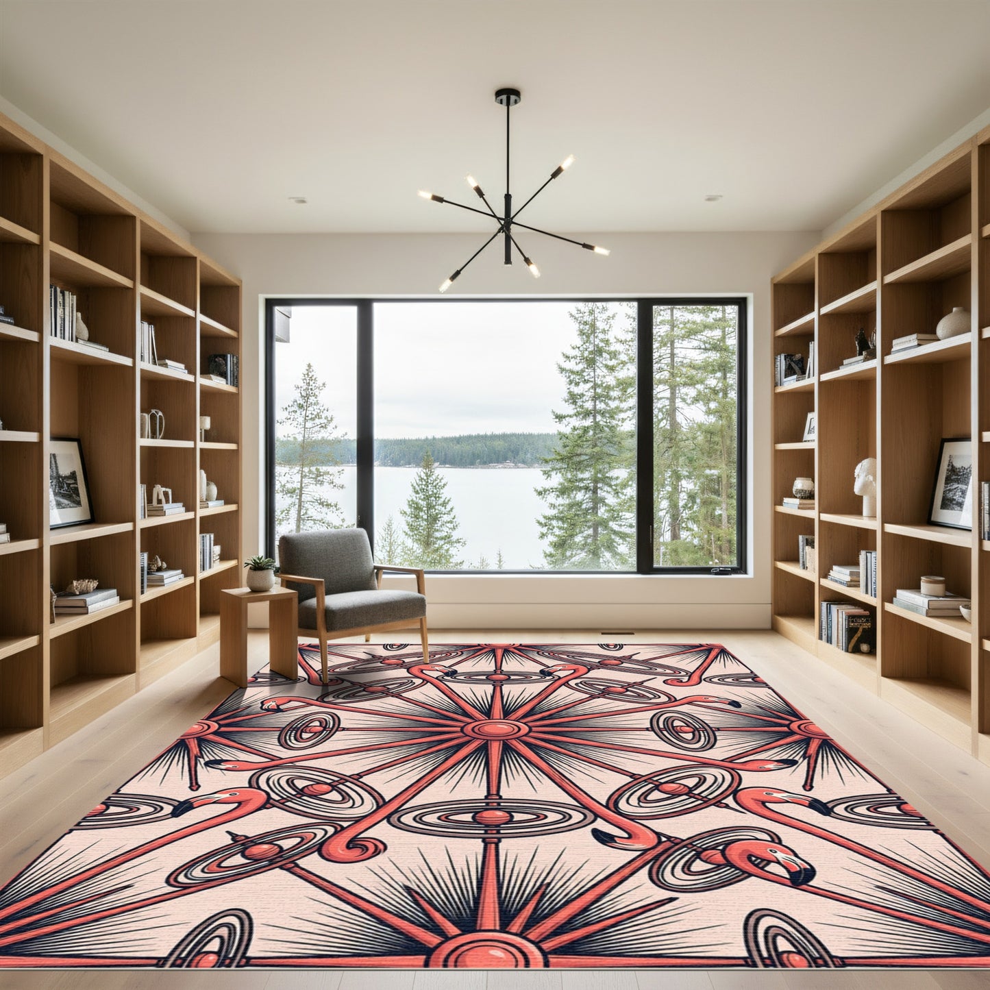 Peach Pink Flamingo Sunburst Rug