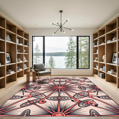 Peach Pink Flamingo Sunburst Rug