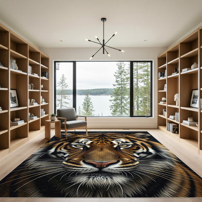 Majestic Amber Tiger Face Portrait Rug