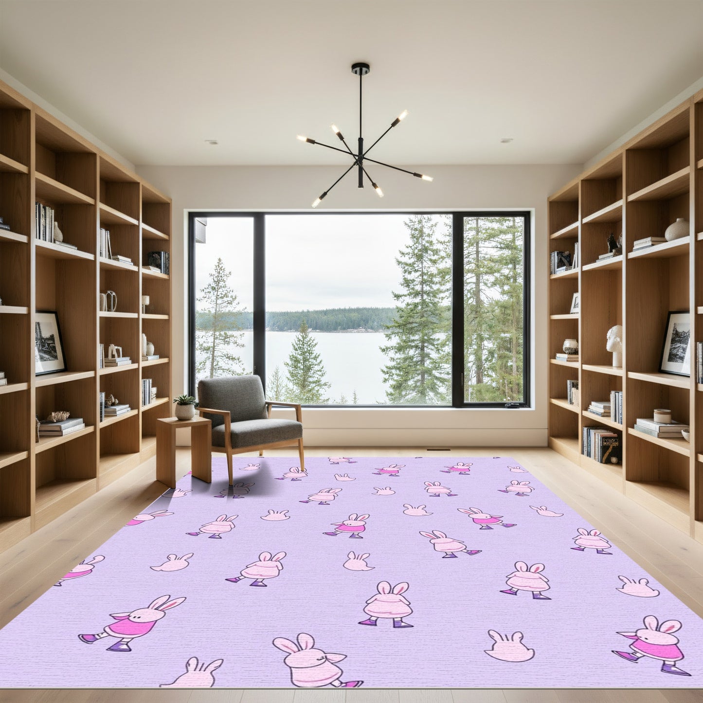 Playful Pink Bunny Cartoon Jam Rug