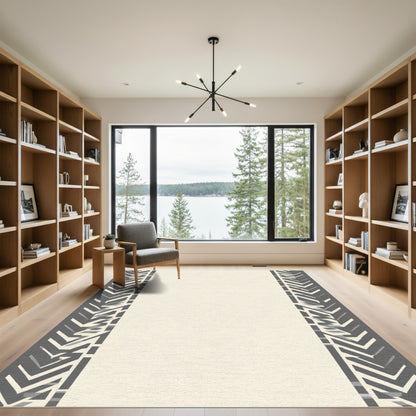 Modern Gray Chevron Border Rug
