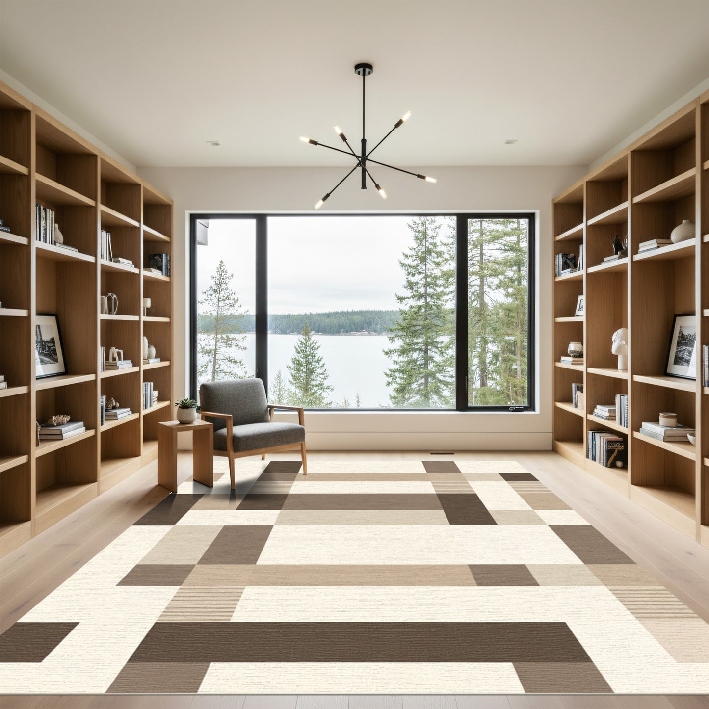 Neutral Earthy Tone Geometric Blocks Rug