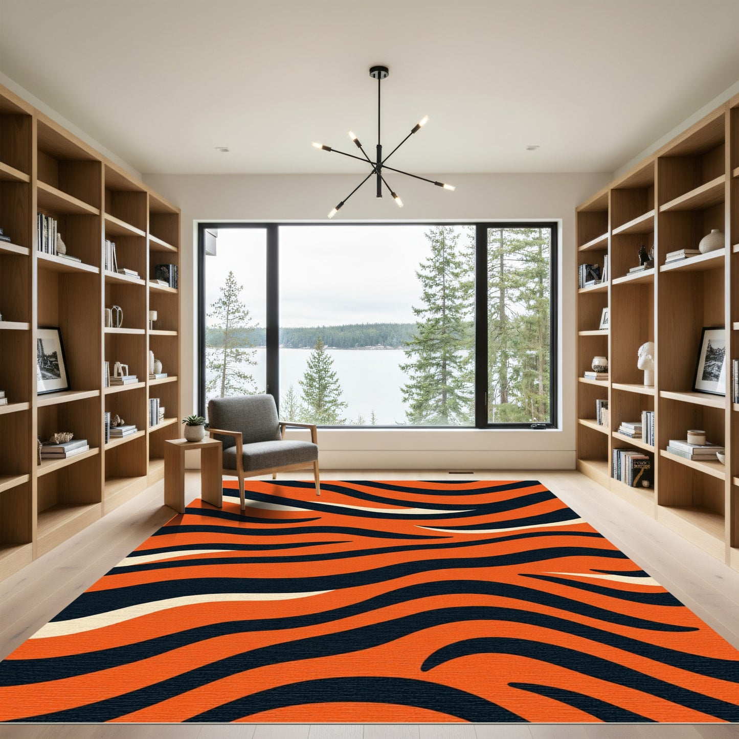 Bold Orange Black Tiger Stripes Rug