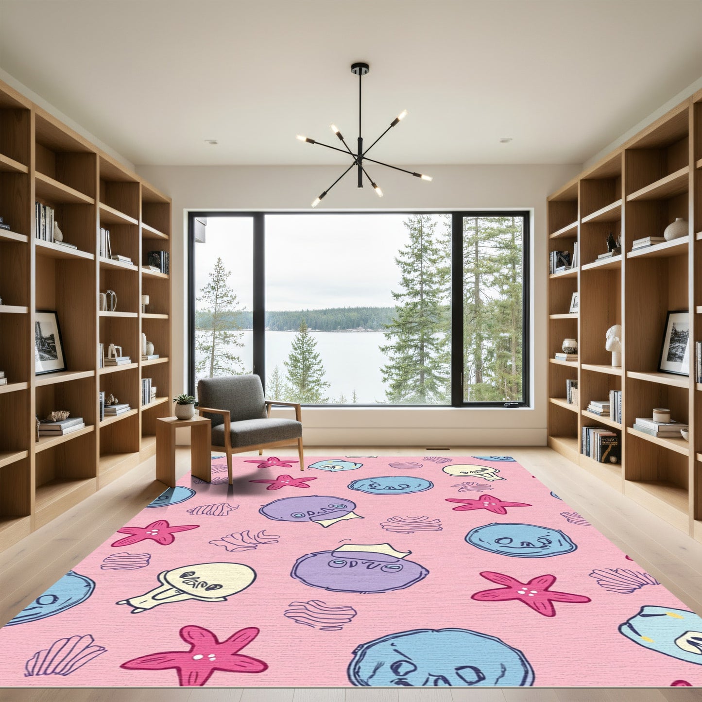 Pink Cartoon Sea Creatures Starfish Rug