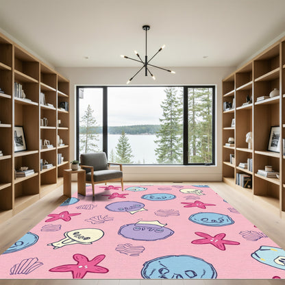 Pink Cartoon Sea Creatures Starfish Rug