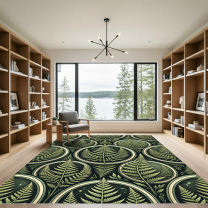Botanical Sage Fern Circular Foliage Tile Rug