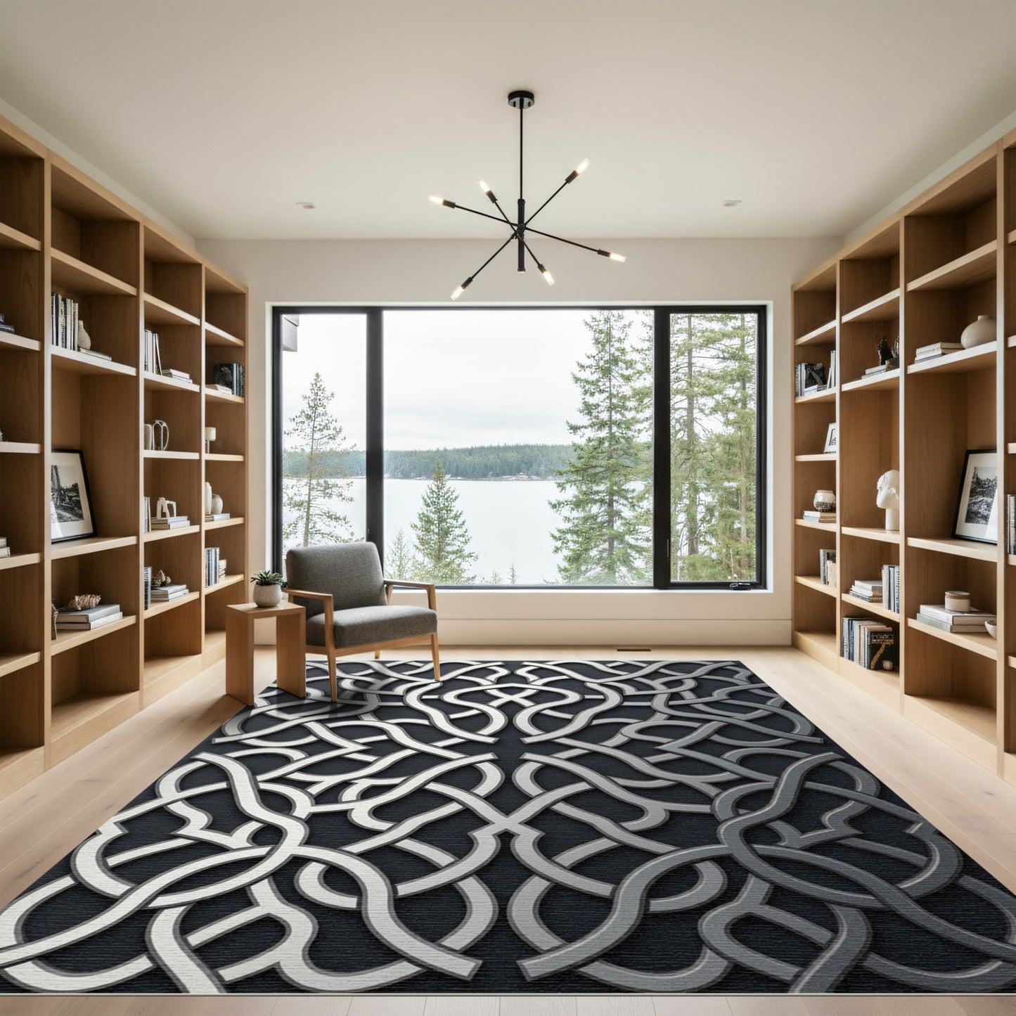 Intricate Silver Interlocking Curve Rug