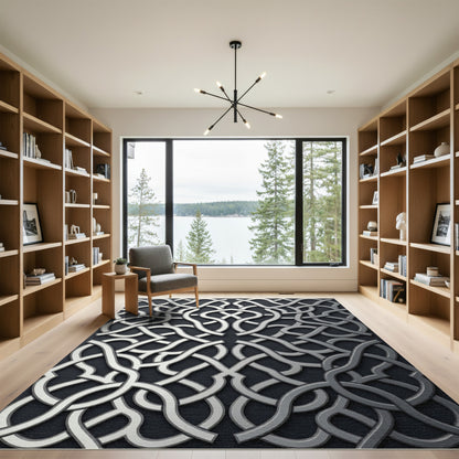Intricate Silver Interlocking Curve Rug