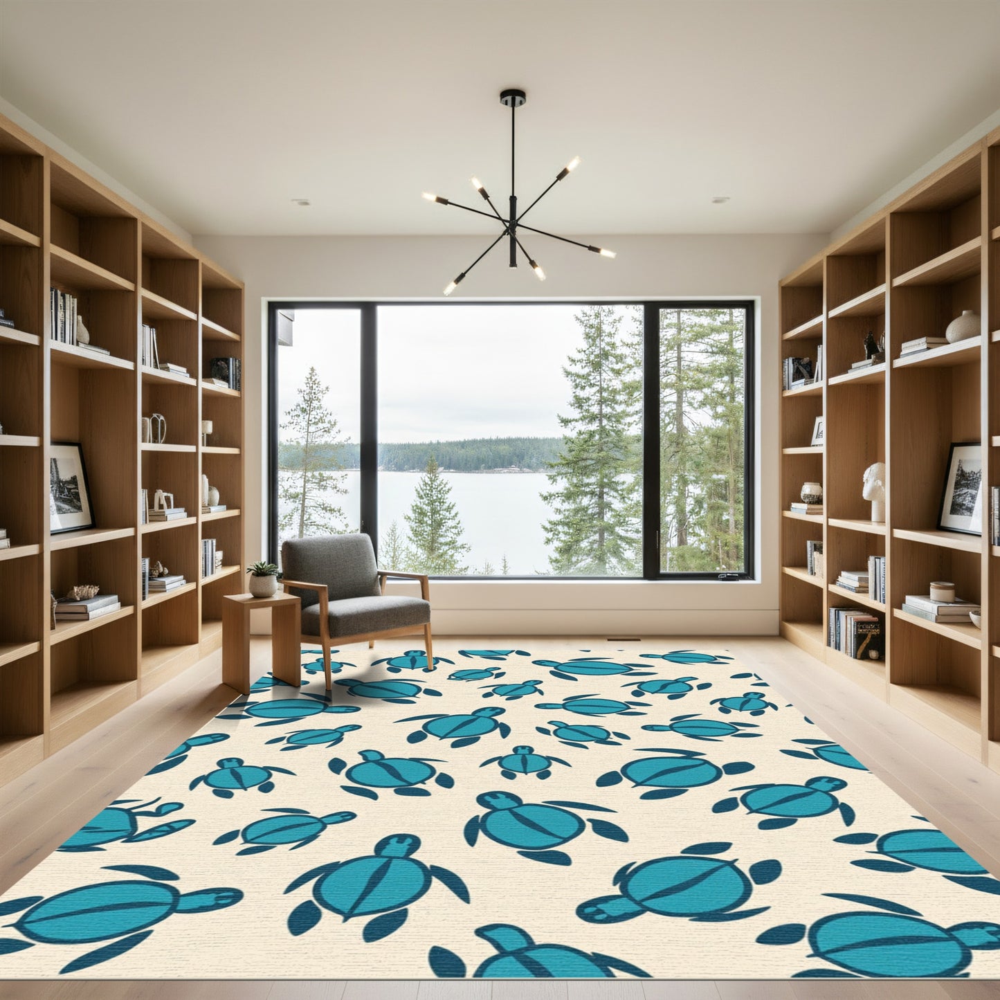 Teal Sea Turtle Pattern Rug