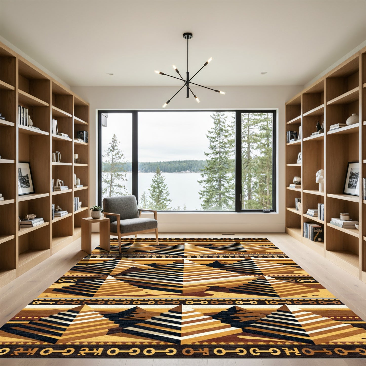 Golden Egyptian Pyramid Geometric Desert Rug