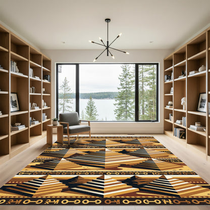 Golden Egyptian Pyramid Geometric Desert Rug