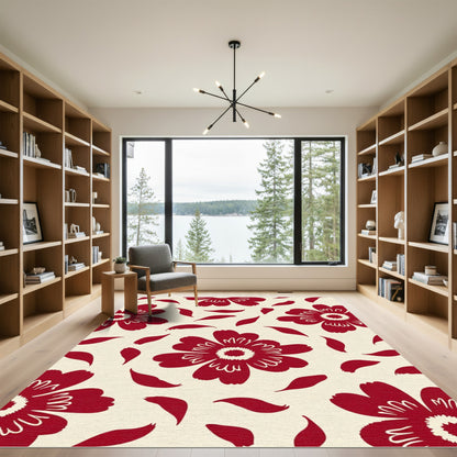 Crimson Petal Bloom Garden Accent Rug