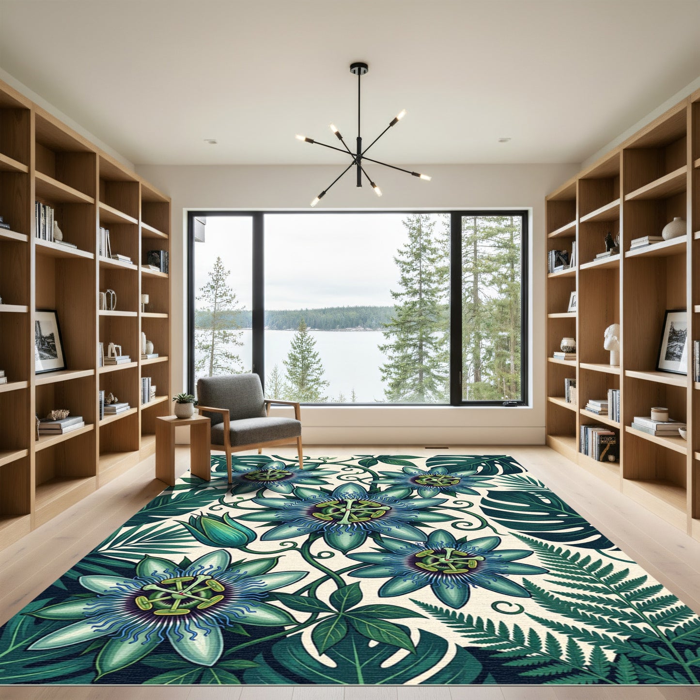 Vibrant Blue Star Flower Foliage Rug