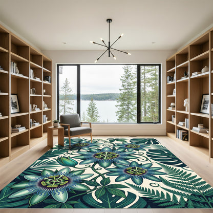 Vibrant Blue Star Flower Foliage Rug