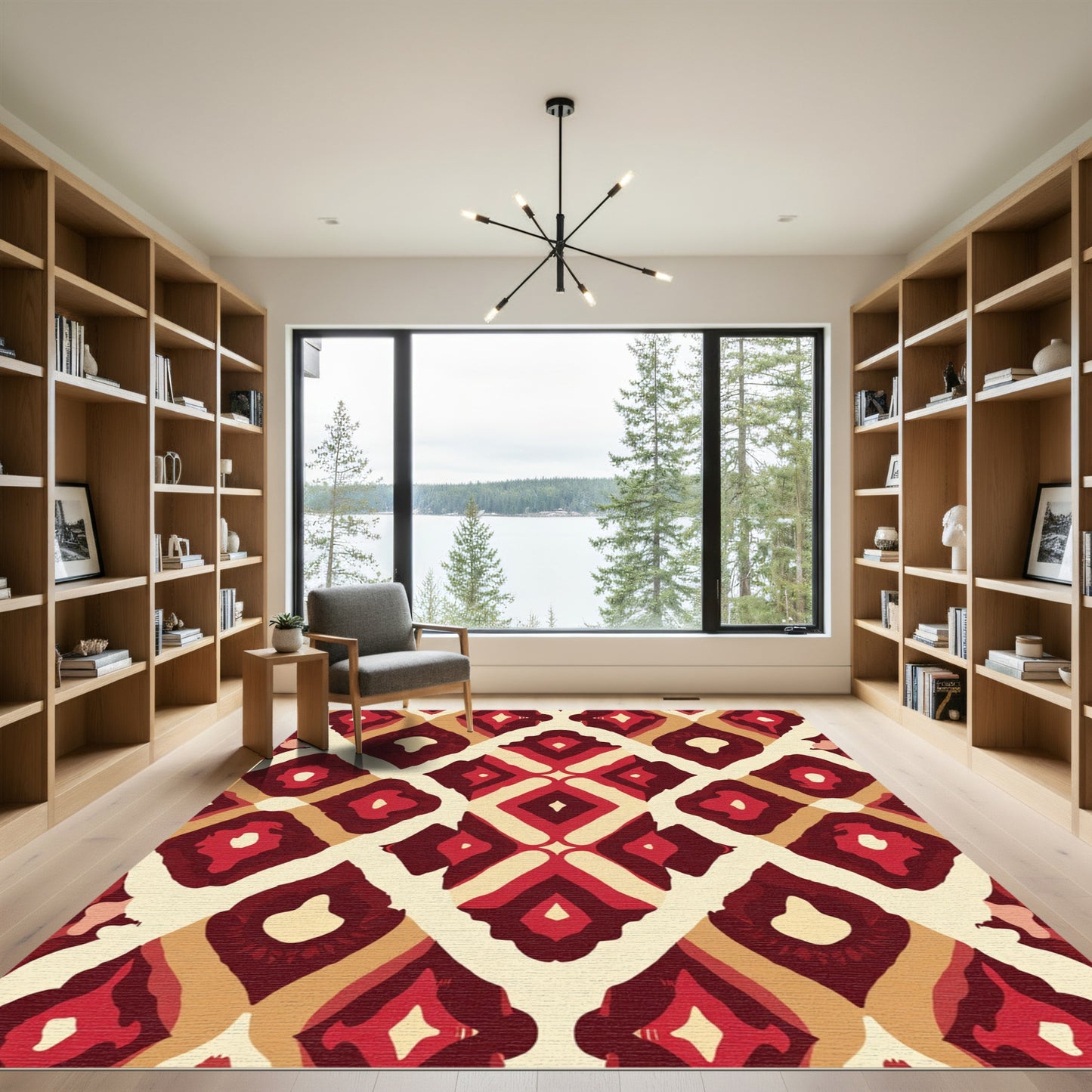 Crimson Geometric Medallion Diamond Rug