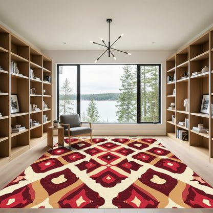 Crimson Geometric Medallion Diamond Rug