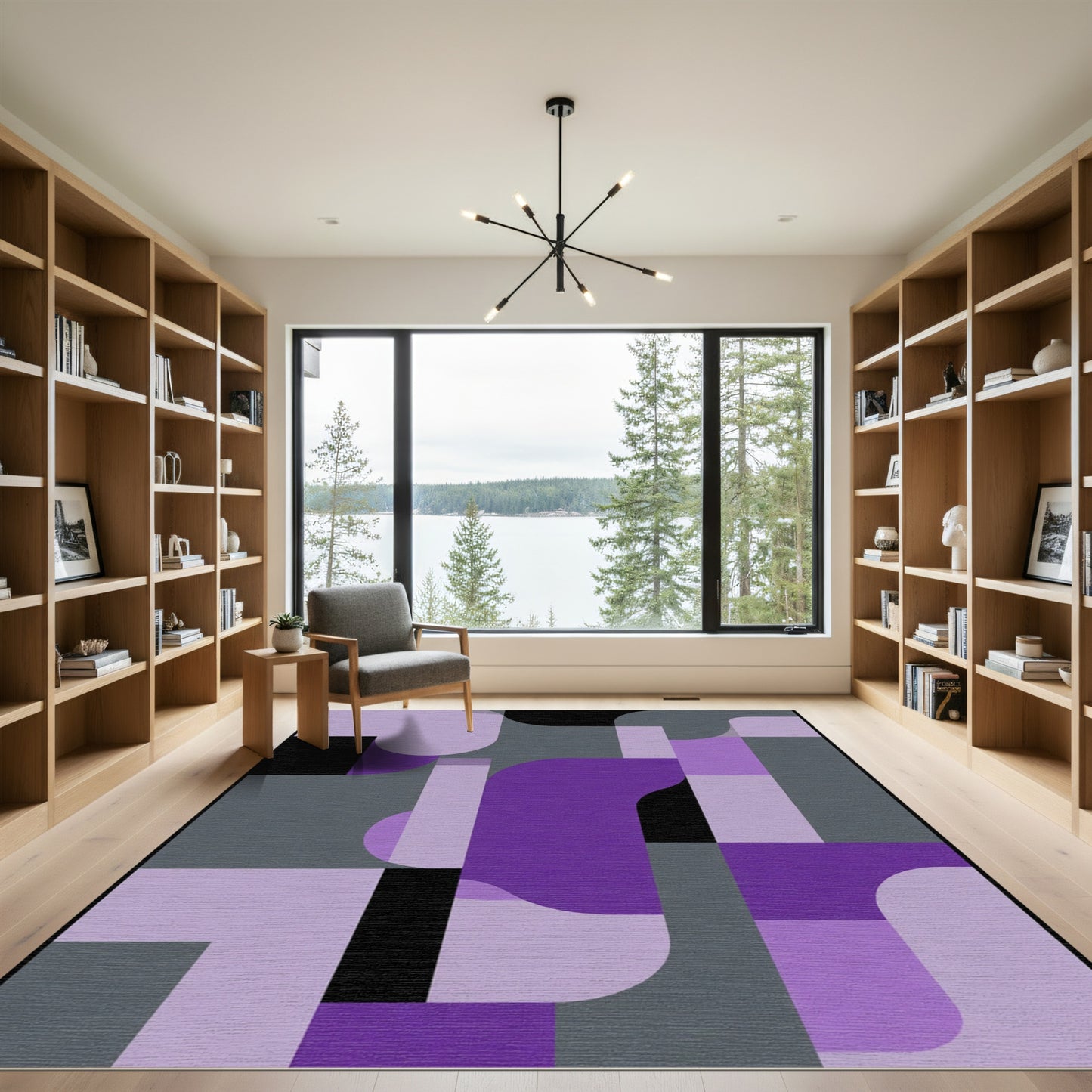 Abstract Purple Geometric Overlay Rug