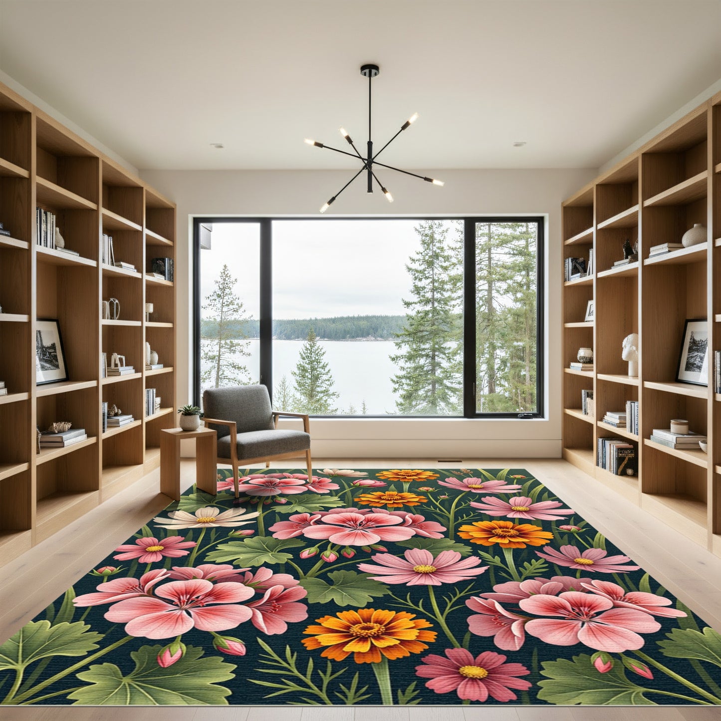 Pink Orange Floral Garden Tapestry Rug