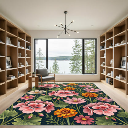 Pink Orange Floral Garden Tapestry Rug
