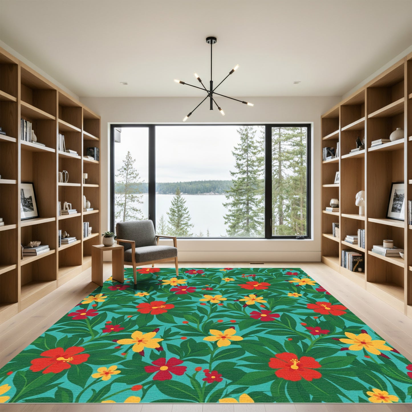 Vibrant Red Yellow Tropical Hibiscus Rug