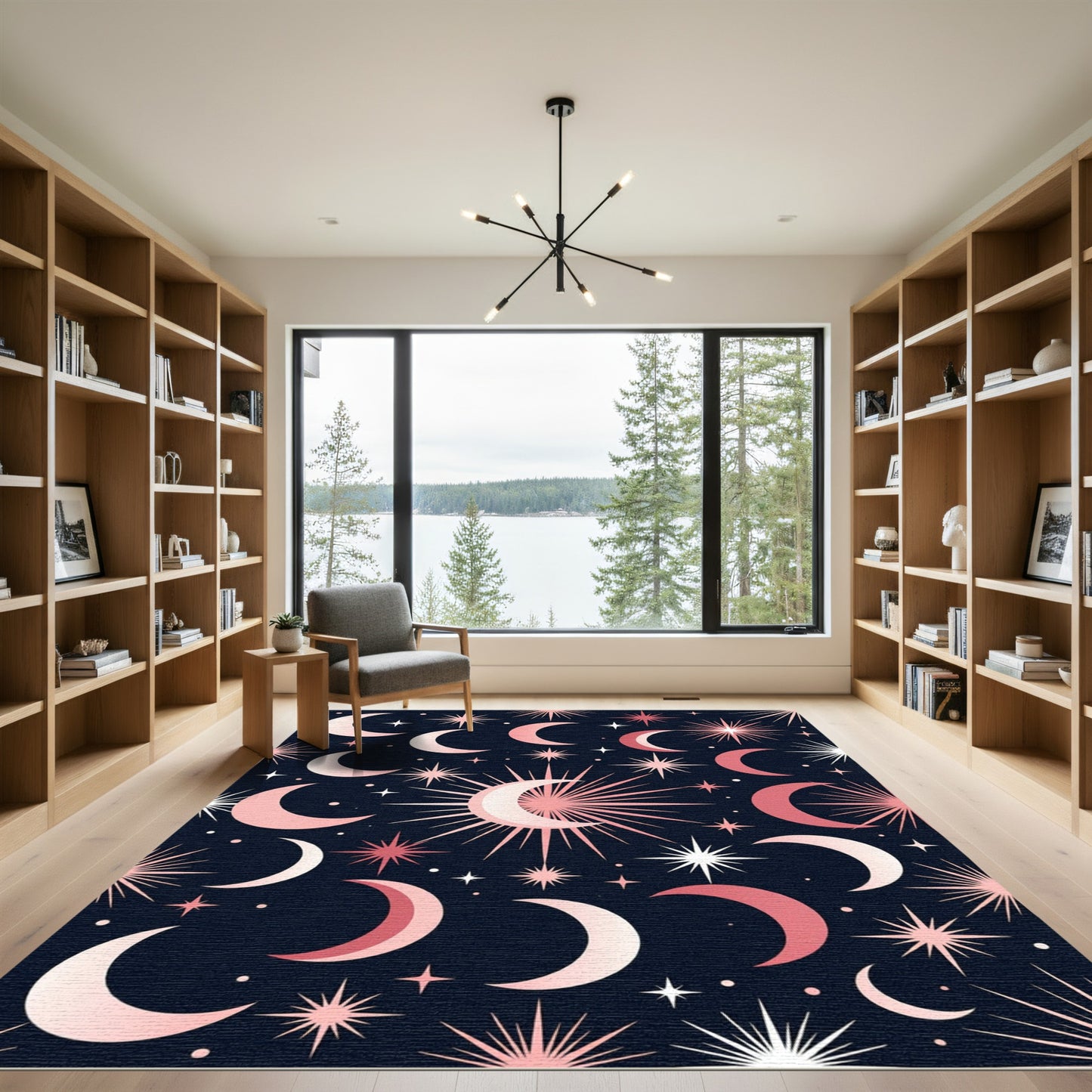 Celestial Rose Gold Moon Stars Rug