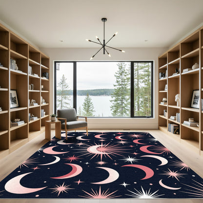 Celestial Rose Gold Moon Stars Rug