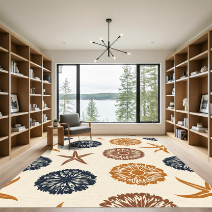 Navy Orange Floral Starfish Medley Rug