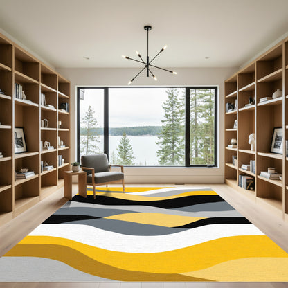 Abstract Yellow Gray Wave Landscape Rug