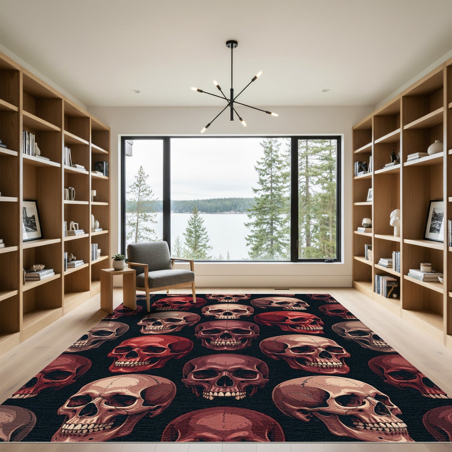 Gothic Crimson Skull Dark Seamless Illustration Rug