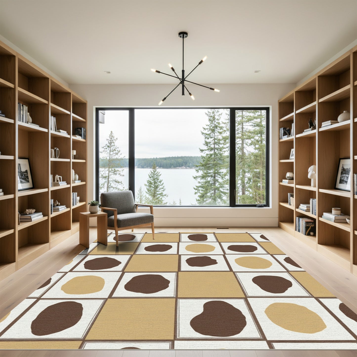 Brown Tan Polka Dot Grid Rug