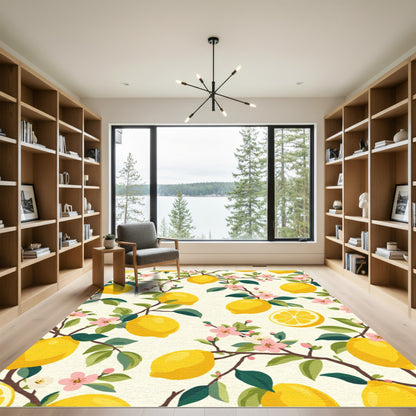 Yellow Lemon Blossom Branch Repeating Pattern Rug