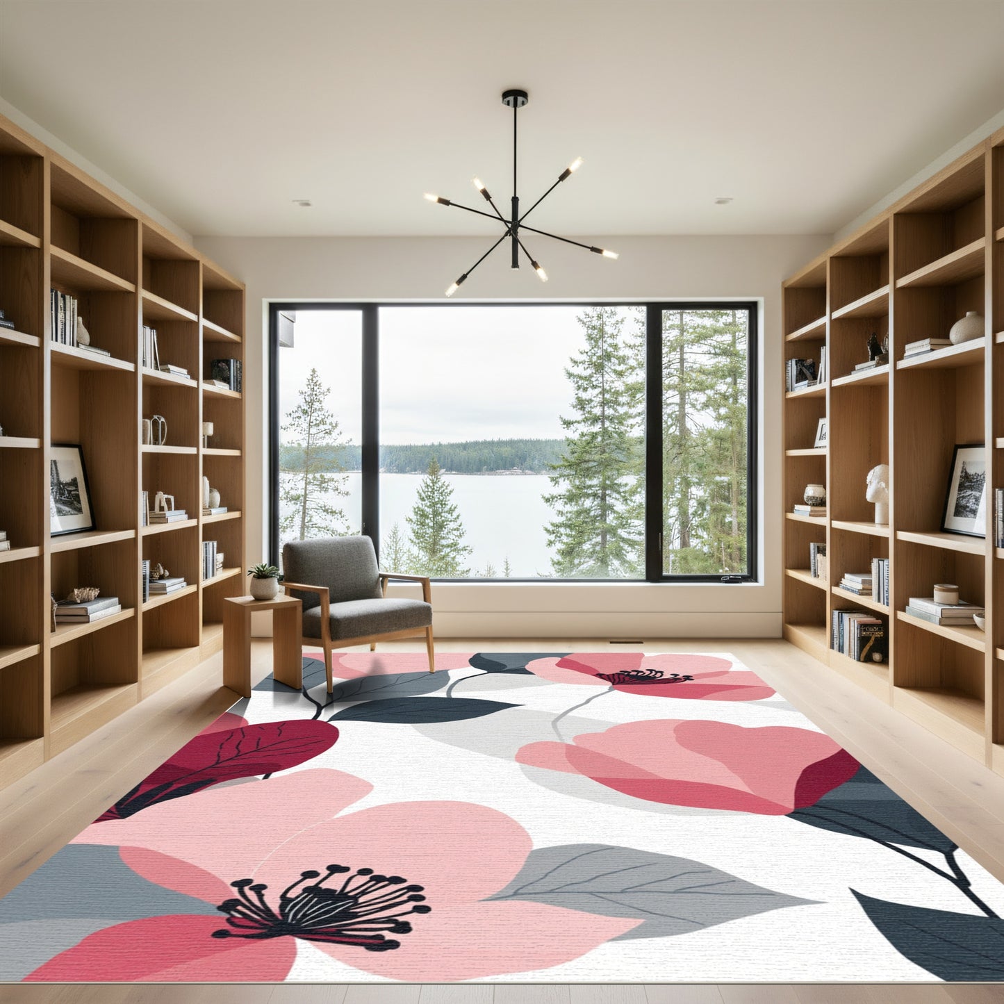 Pink Floral Watercolor Art Rug