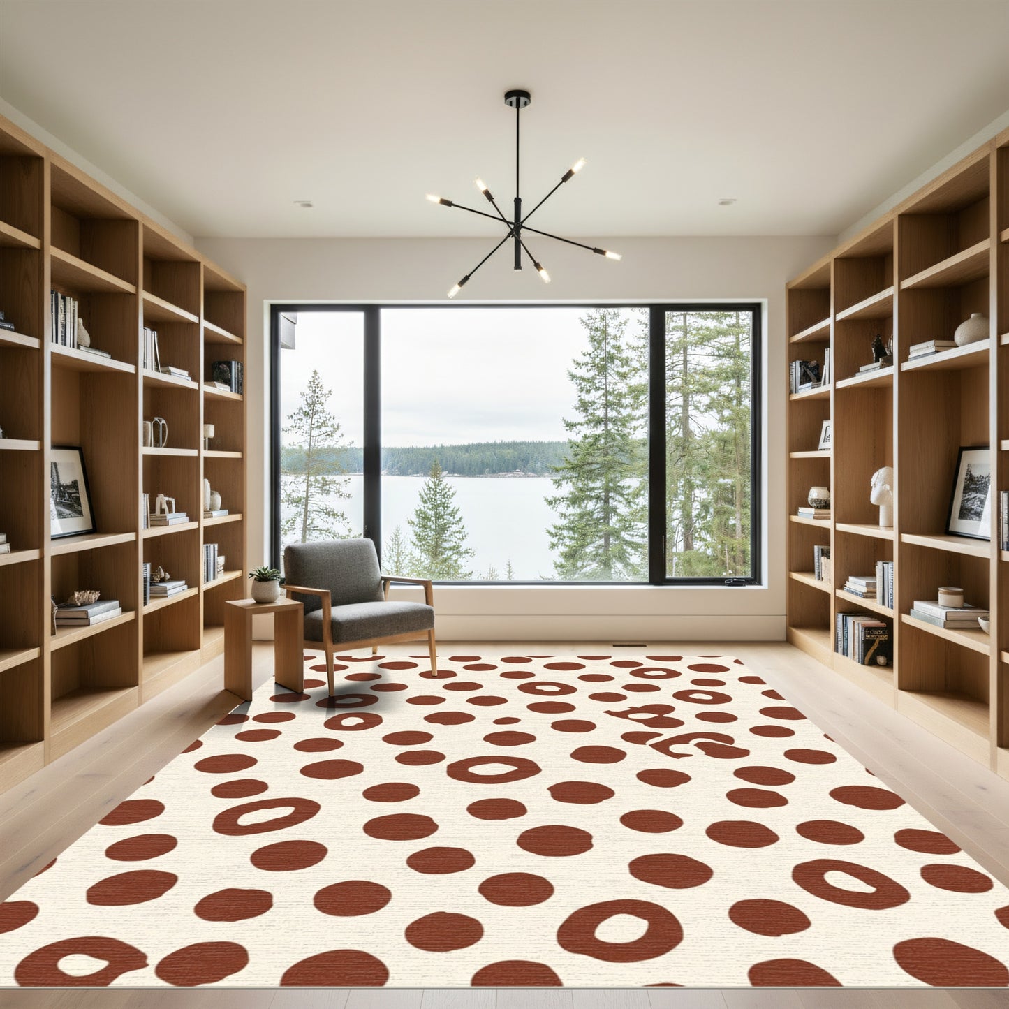 Brown Circles Scattered Contemporary Design Rug
