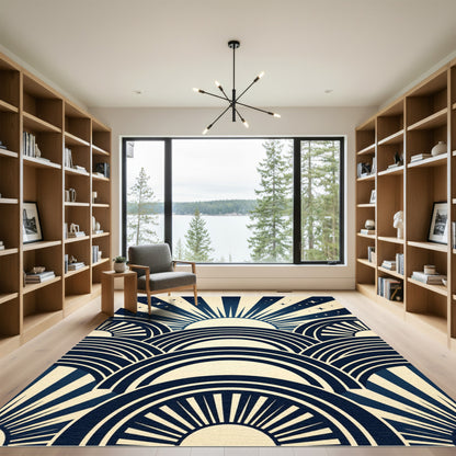 Navy Blue Art Deco Sunburst Arches Rug