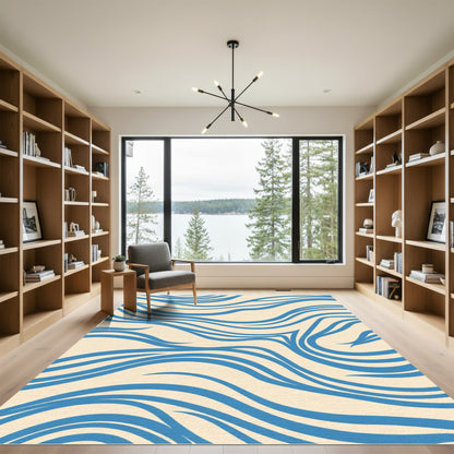 Sandy Beige Blue Swirls Rug