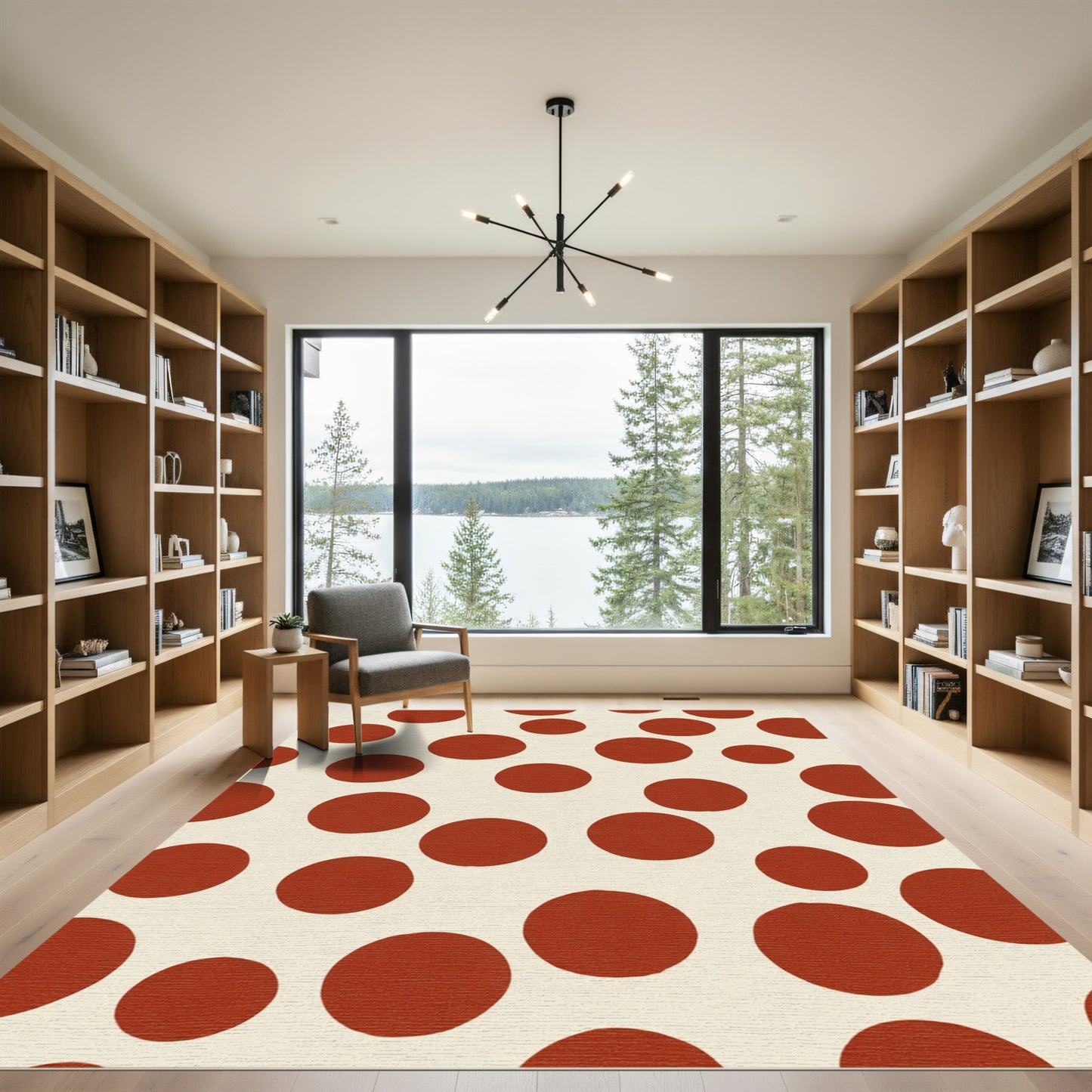 Terracotta Red Polka Dot Burst Rug