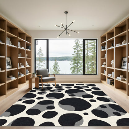 Black White Gray Abstract Spots Rug