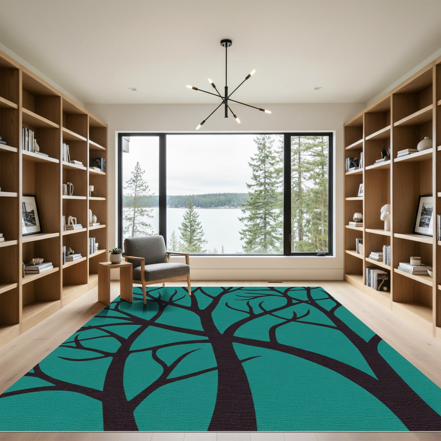 Dark Teal Branch silhouette Art Rug
