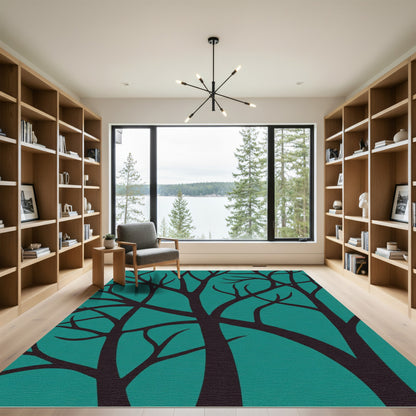 Dark Teal Branch silhouette Art Rug