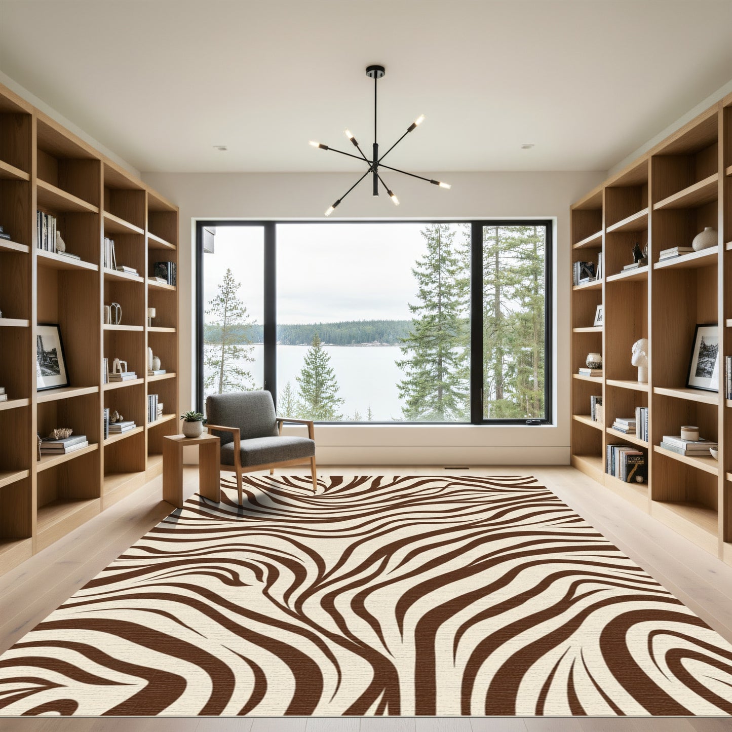 Warm Brown Zebra Stripe Swirls Rug