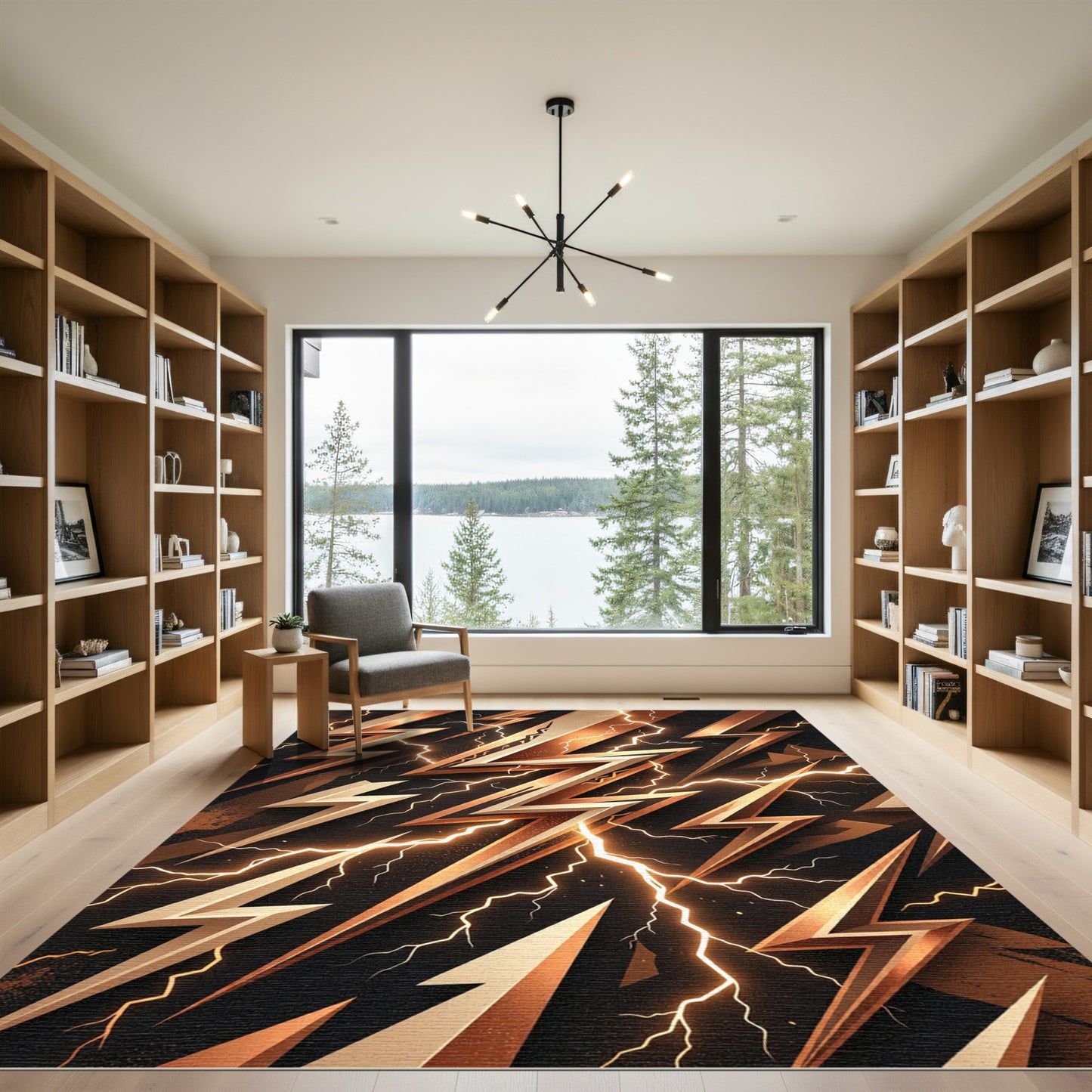 Electric Bronze Lightning Bolt Graphic Rug