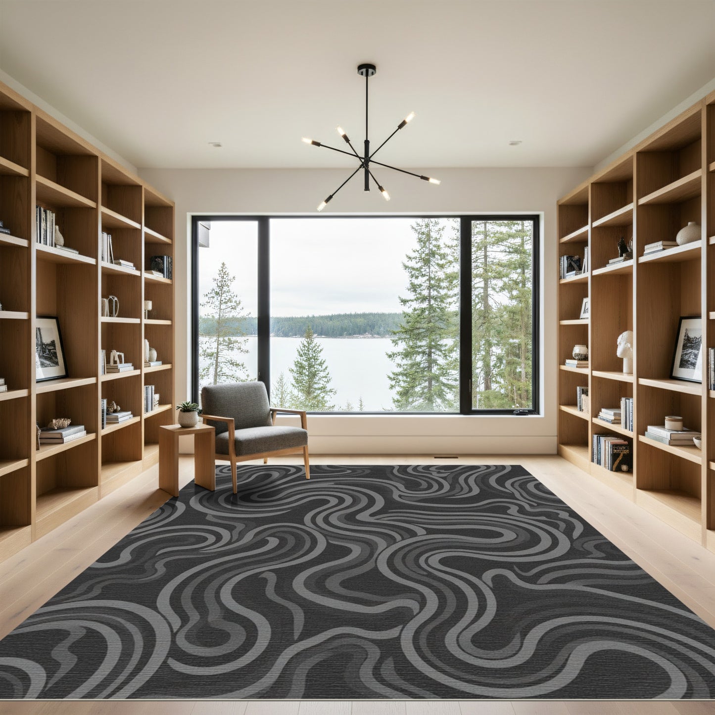 Dark Gray Swirling Ribbon Rug