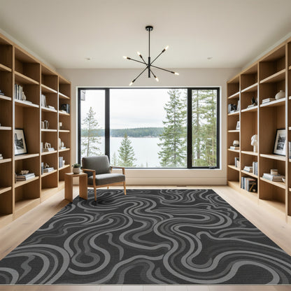 Dark Gray Swirling Ribbon Rug