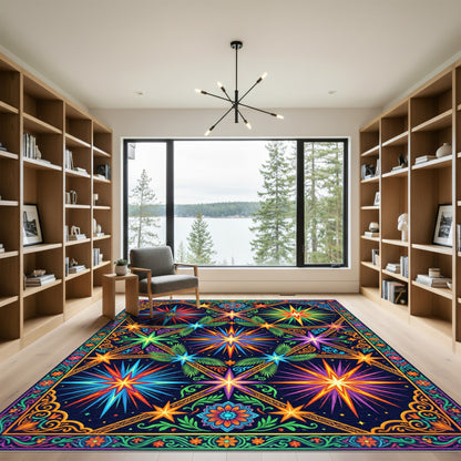 Vibrant Neon Celestial Starry Folk Art Rug