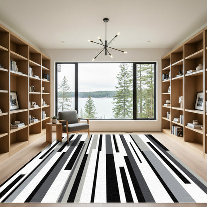 Monochrome Vertical Stripe Abstract Rug