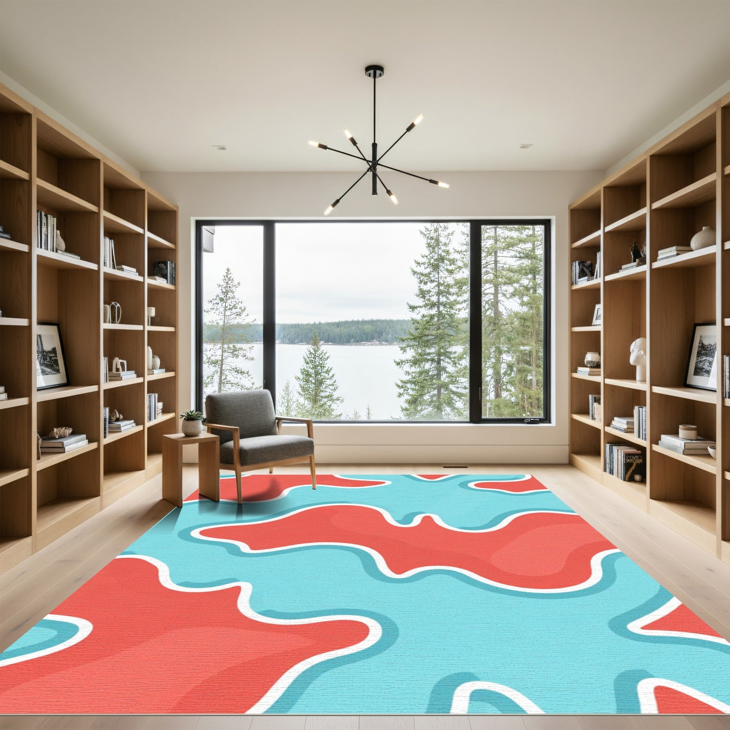 Coral Teal Organic Wave Rug