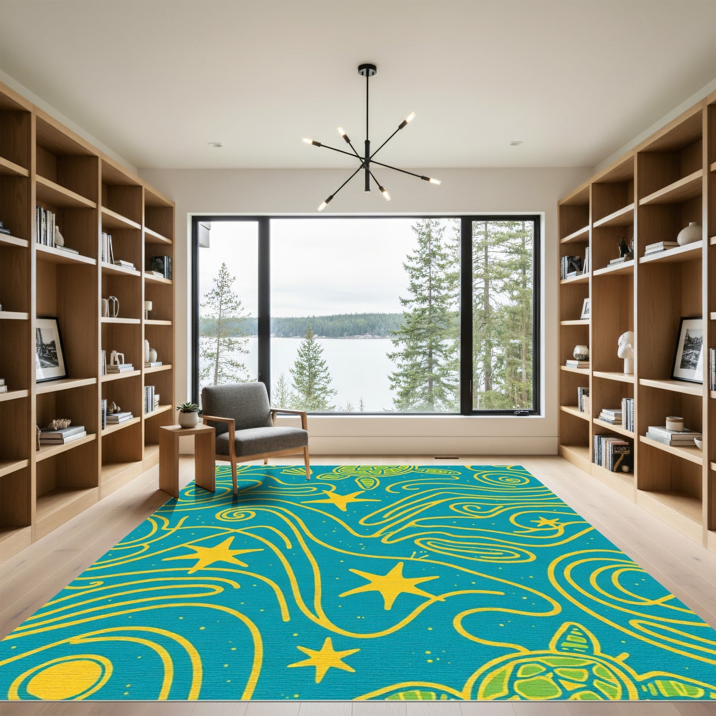 Turquoise Sea Turtle Swirl Starfish Rug