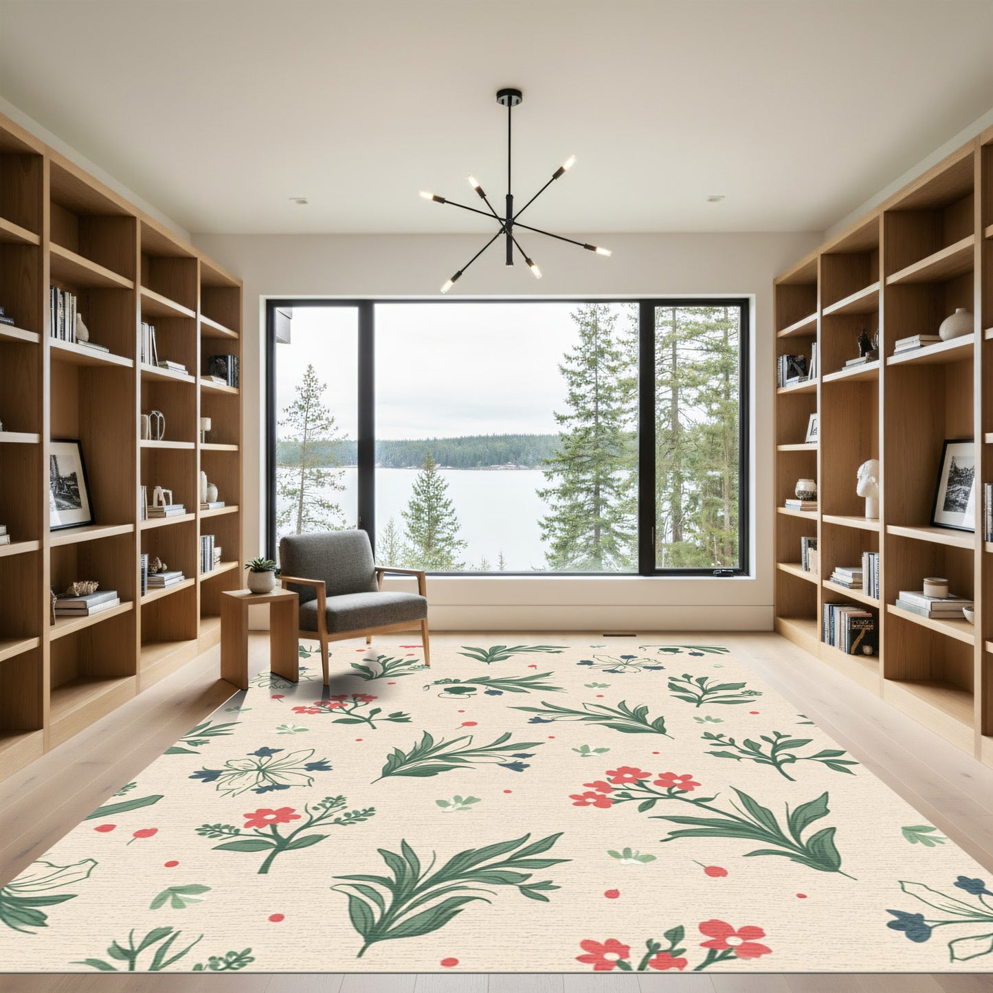 Whimsical Floral Botanical Garden Cream Rug