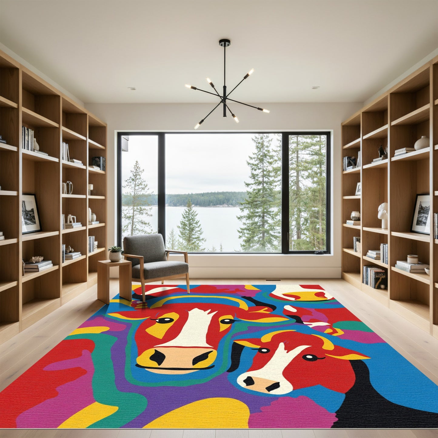 Vibrant Red Cow Family Collage Rug