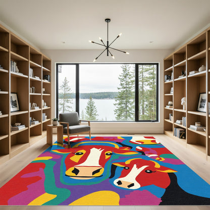 Vibrant Red Cow Family Collage Rug